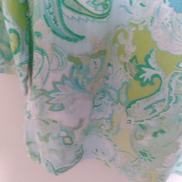 Charter Club Green Linen Quarter Sleeve Split Neck Paisley Blouse Size Small - Picture 7 of 10